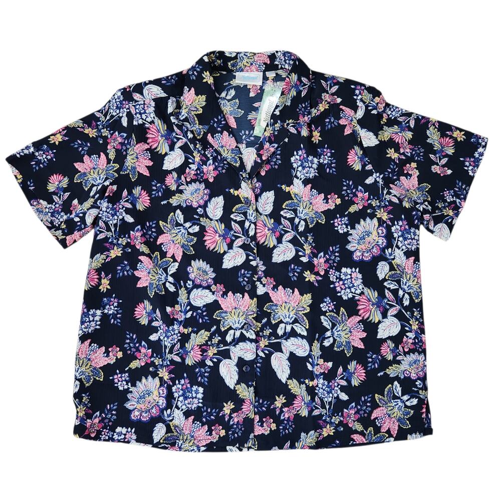VINTAGE National floral button down blouse dark blue size 1X NWT